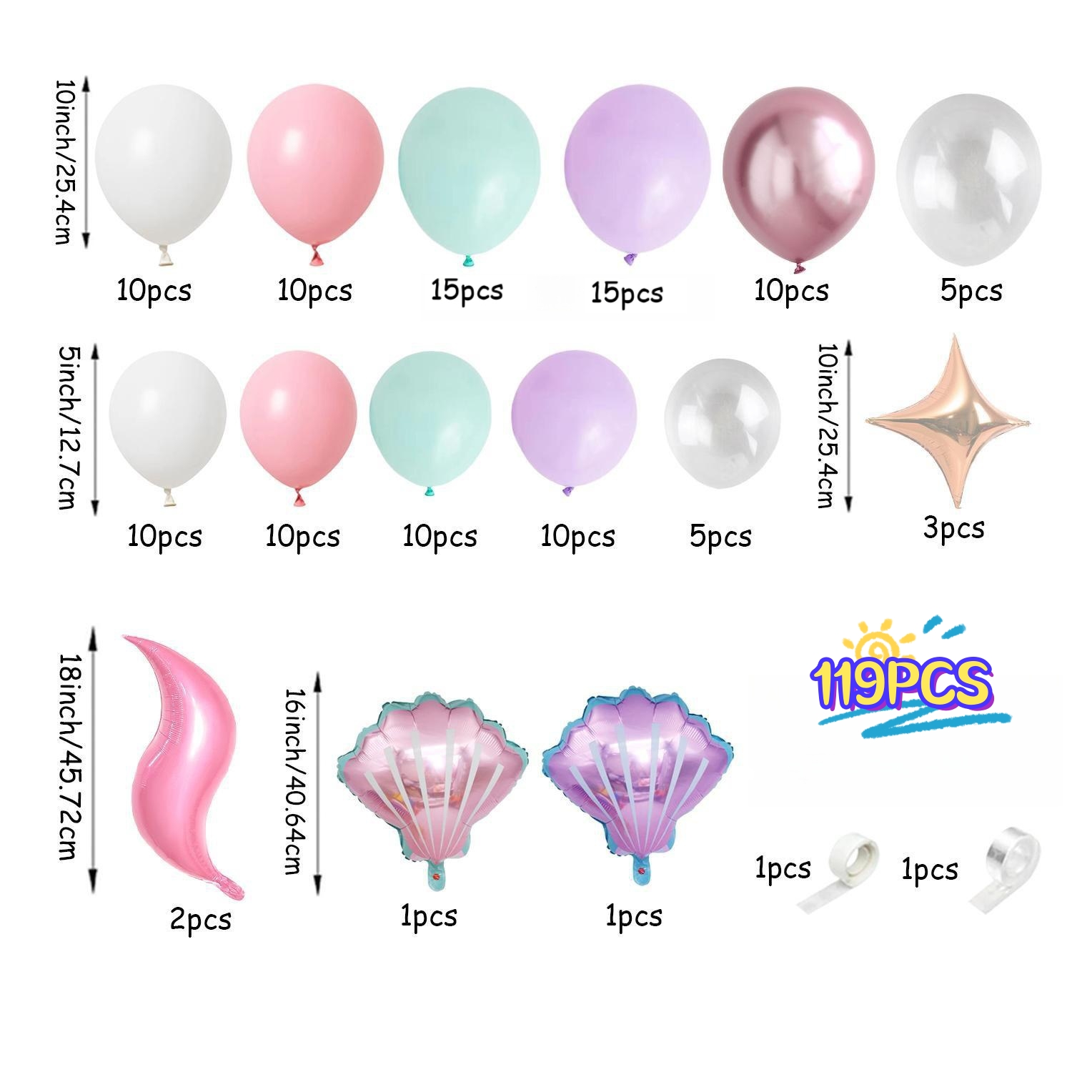 119피스 바다 인어 테마 풍선 아치 세트, 여성 생일 - Balloon Arch Kit 리뷰 및 가격